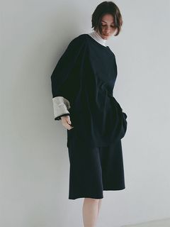 ボートネックカフスロンTee  (NAVY）