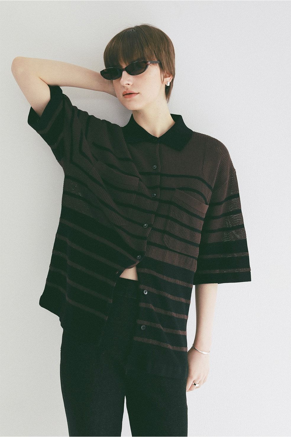 ハーフスリーブオーバーニットシャツ - HALF SLEEVE OVER KNIT SHIRT(BLACK)