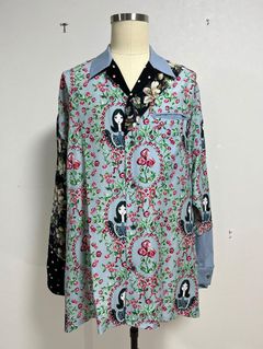 オープンカラーシャツ - SLASH OPEN COLLAR SHIRT GIRL PRINT PATTERN & DOT PATTERN  - BLUE GIRL & DOT