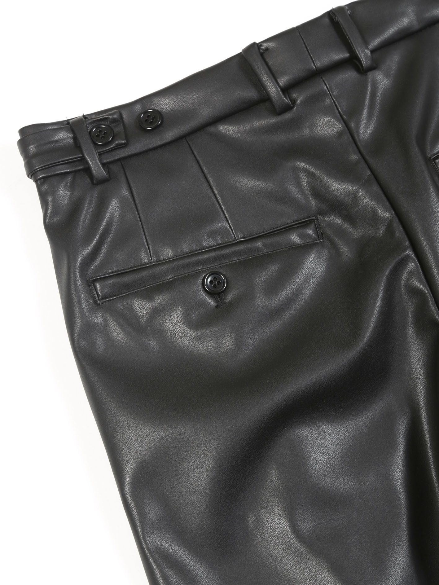 フェイクレザー2タックパンツ -  Faux Leather 2 Tuck Pants - BLACK