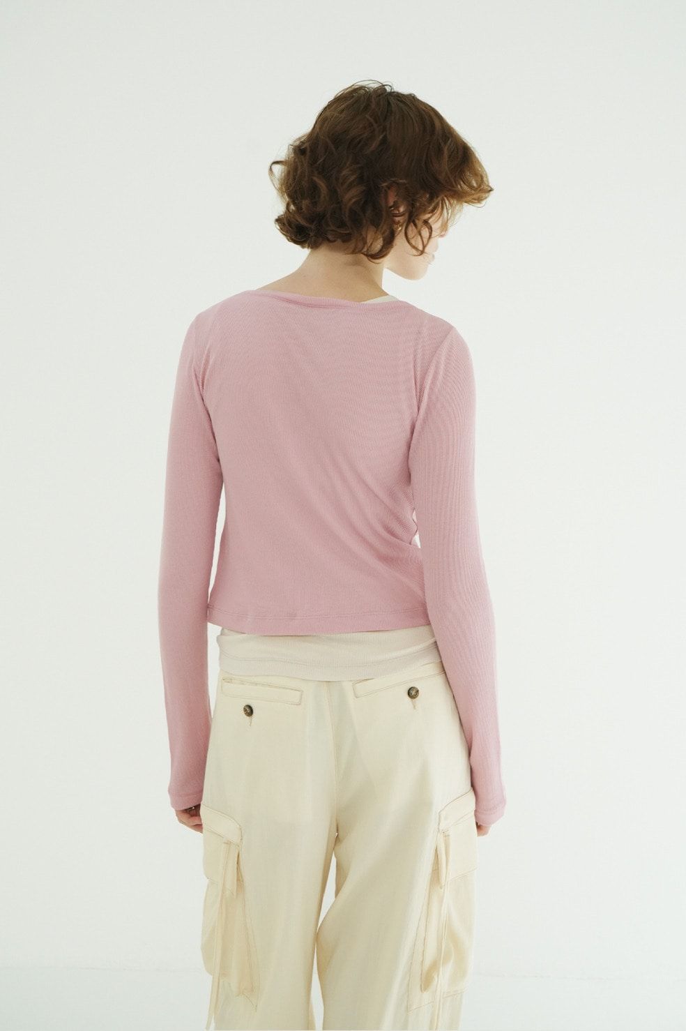 タンクトップ+カーディガン - CURVED NECK LAYERED SET TOPS （PINK）