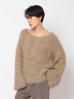 オープンバックシャギーハンドニットプルオーバー - BEIGE