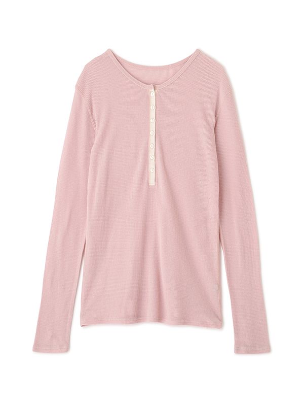 シアーワッフルヘンリーネックプルオーバー （PINK)