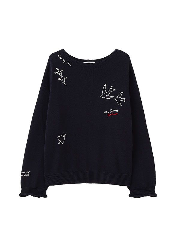 ハンドエンブロイダリーローゲージニットプルオーバー (NAVY)