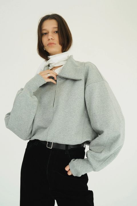 ハーフジップショートトップス｜ HALF ZIP SHORT TOPS (GREY)