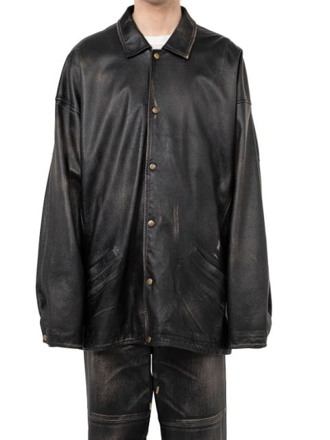 ディストレスドレザーコーチジャケット -  Distressed Leather Coach Jaket (BLACK)