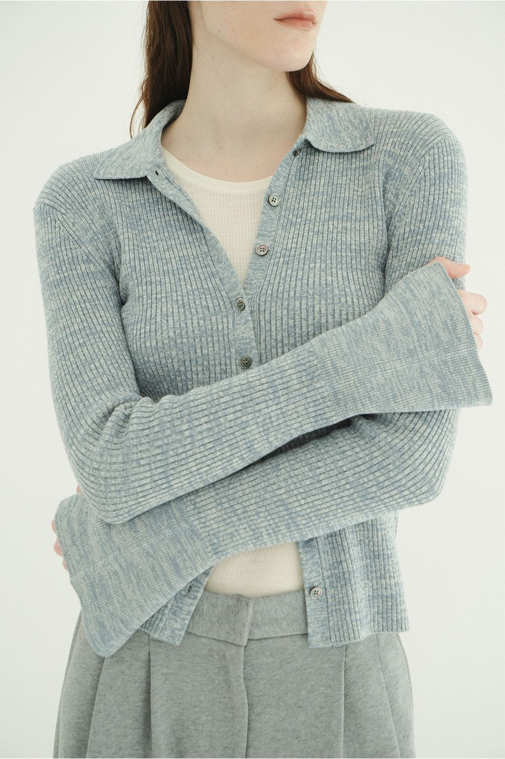 コンパクト ニットシャツ - COMPACT RIB KNIT SHIRTS (BLUE)