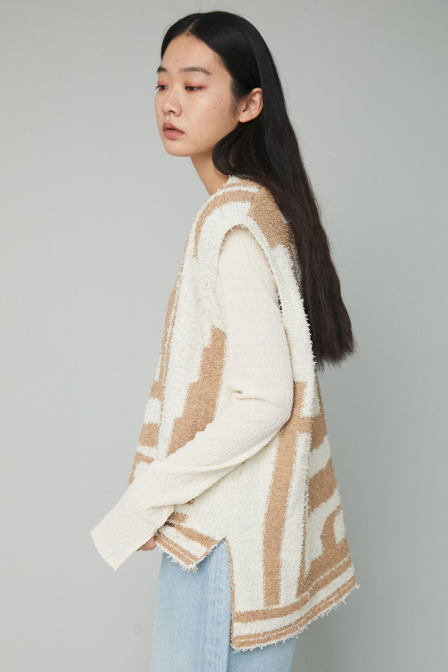 総柄 ループヤーン ニットベスト - Knit vest - 柄BEIGE