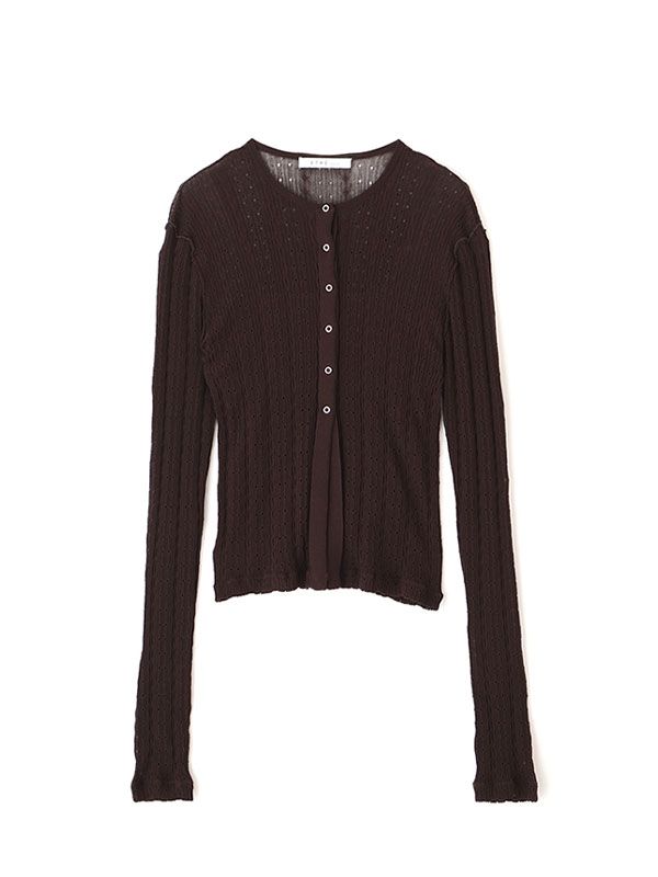 パターンスティッチシアーニットカーディガン （BROWN)