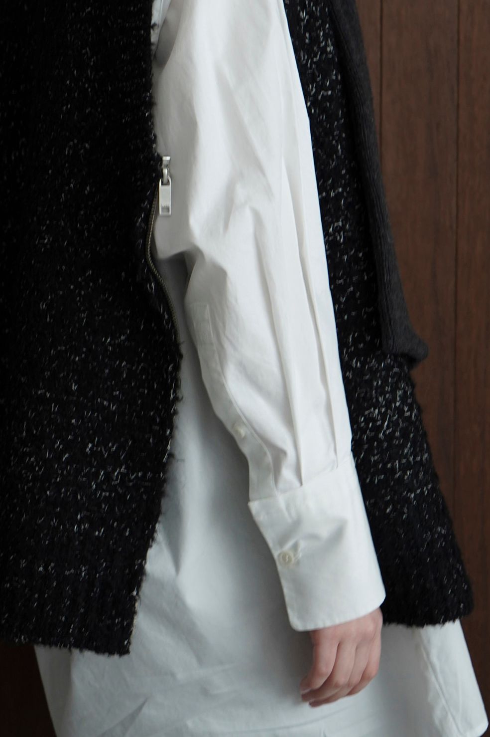 サイド ジップ ツイード ニット ベスト - SIDE ZIP TWEED KNIT VEST - BLACK