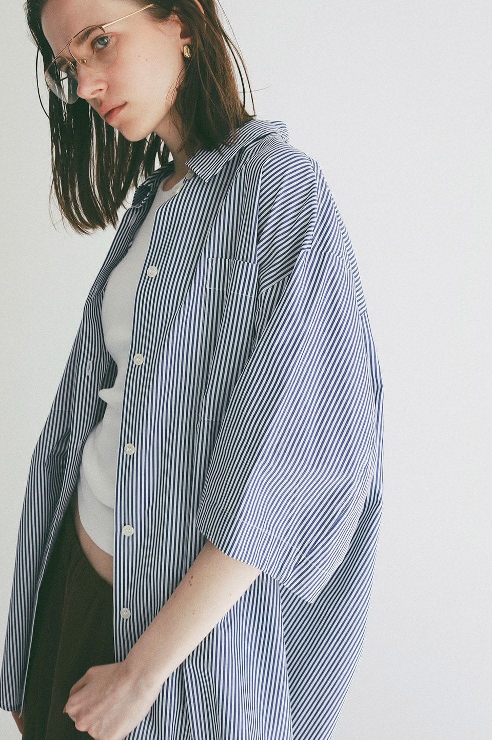 ハーフスリーブヒュージーシャツ - HALF SLEEVE HUGE SHIRTS (STRIPE)