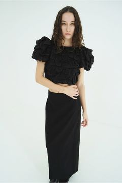 パフトップス - W FACE CLOUD PUFF SLEEVE TOPS (BLACK)