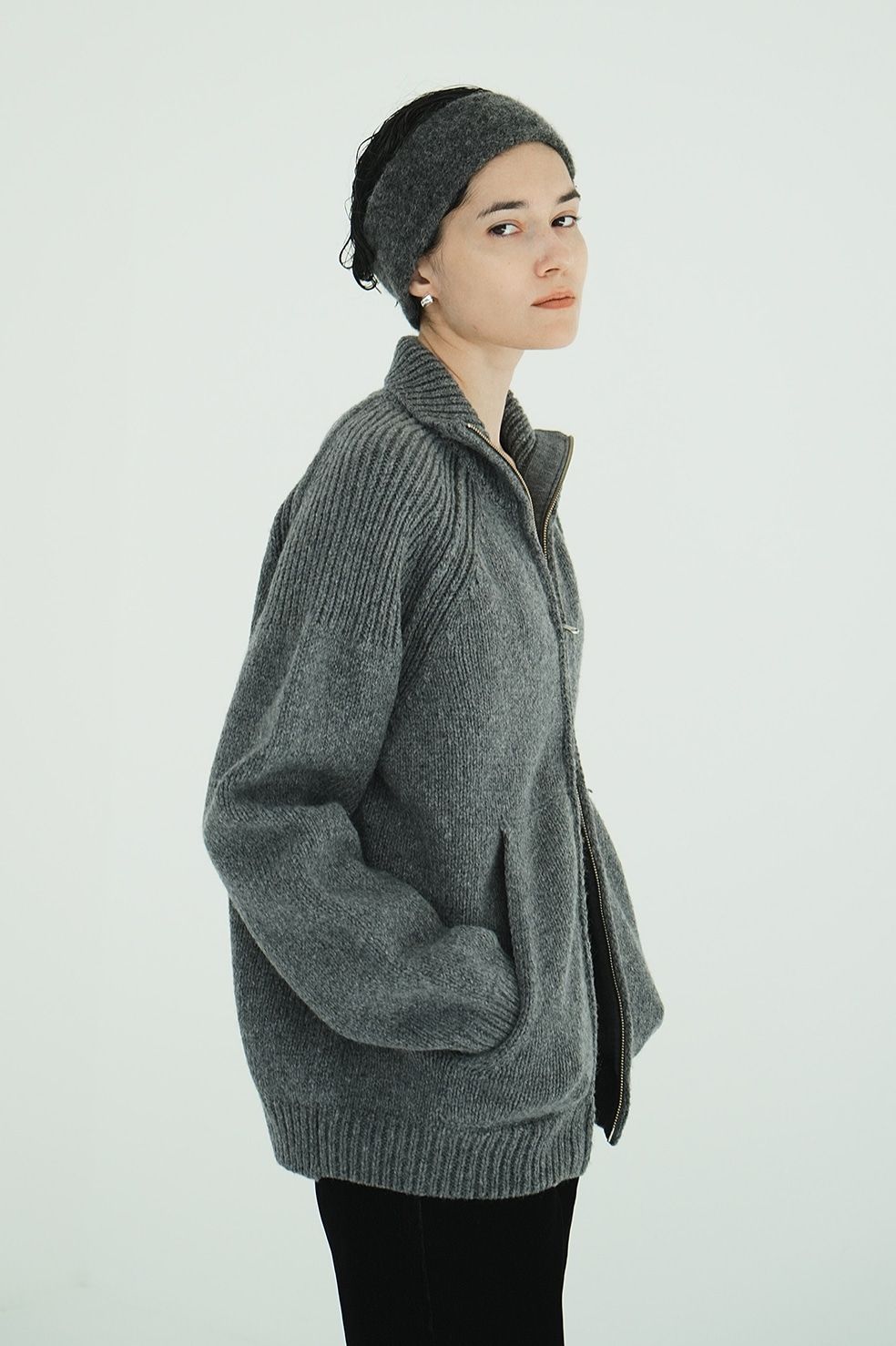 ポケット ジップ ニット｜ POCKET ZIP KNIT TOPS (GREY)