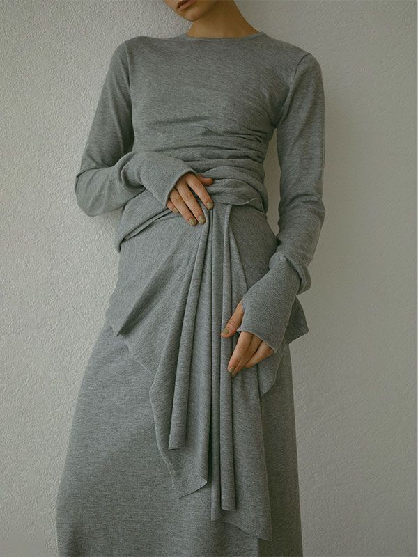 2ピース ニットIラインスカート - GREY