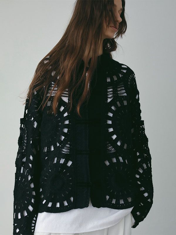 エンブロイダリーニットジャケット (BLACK)