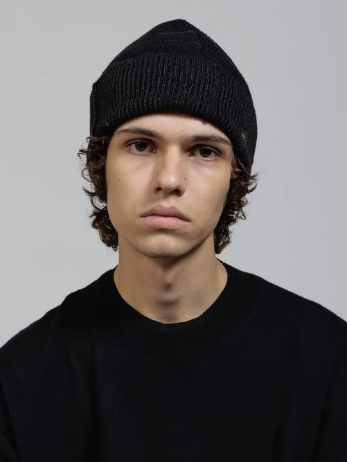 コットン/リネン ニットキャップ - Knit Hat - BLACK
