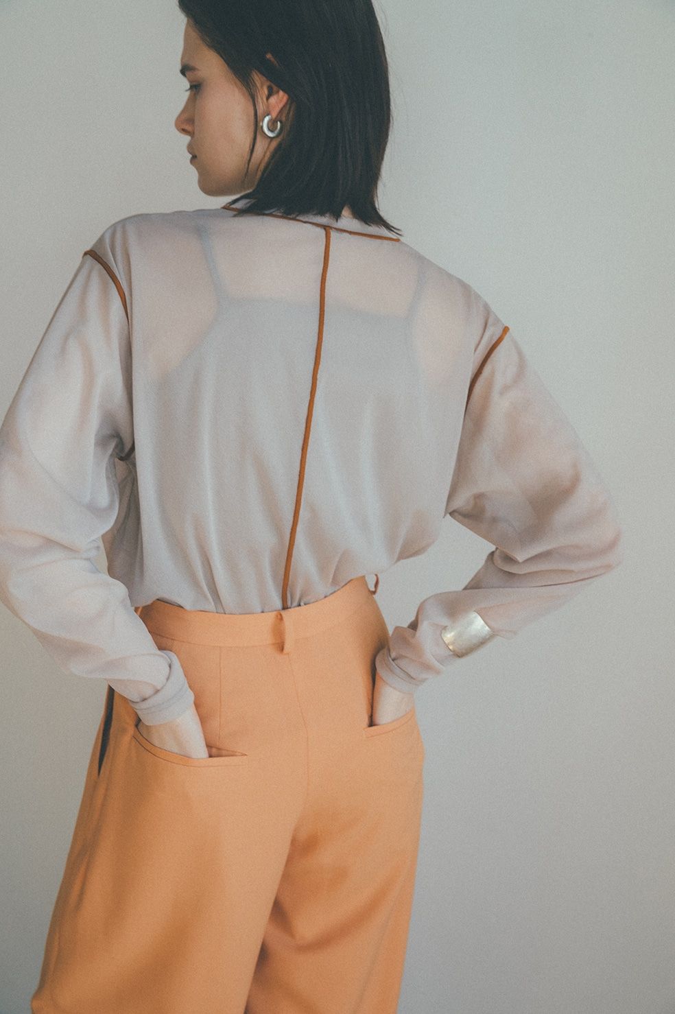 最前線の - CLANE ロングスリーブカットソー IVORY - L/S SHEER LINE - シャツ/ブラウス(長袖/七分)