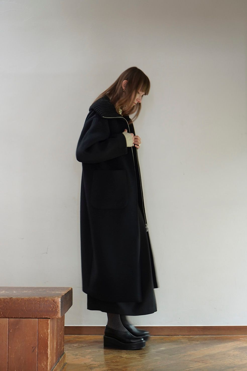 CLANE - エリリブニットシングルコート - RIB COLLAR WOOL LONG COAT