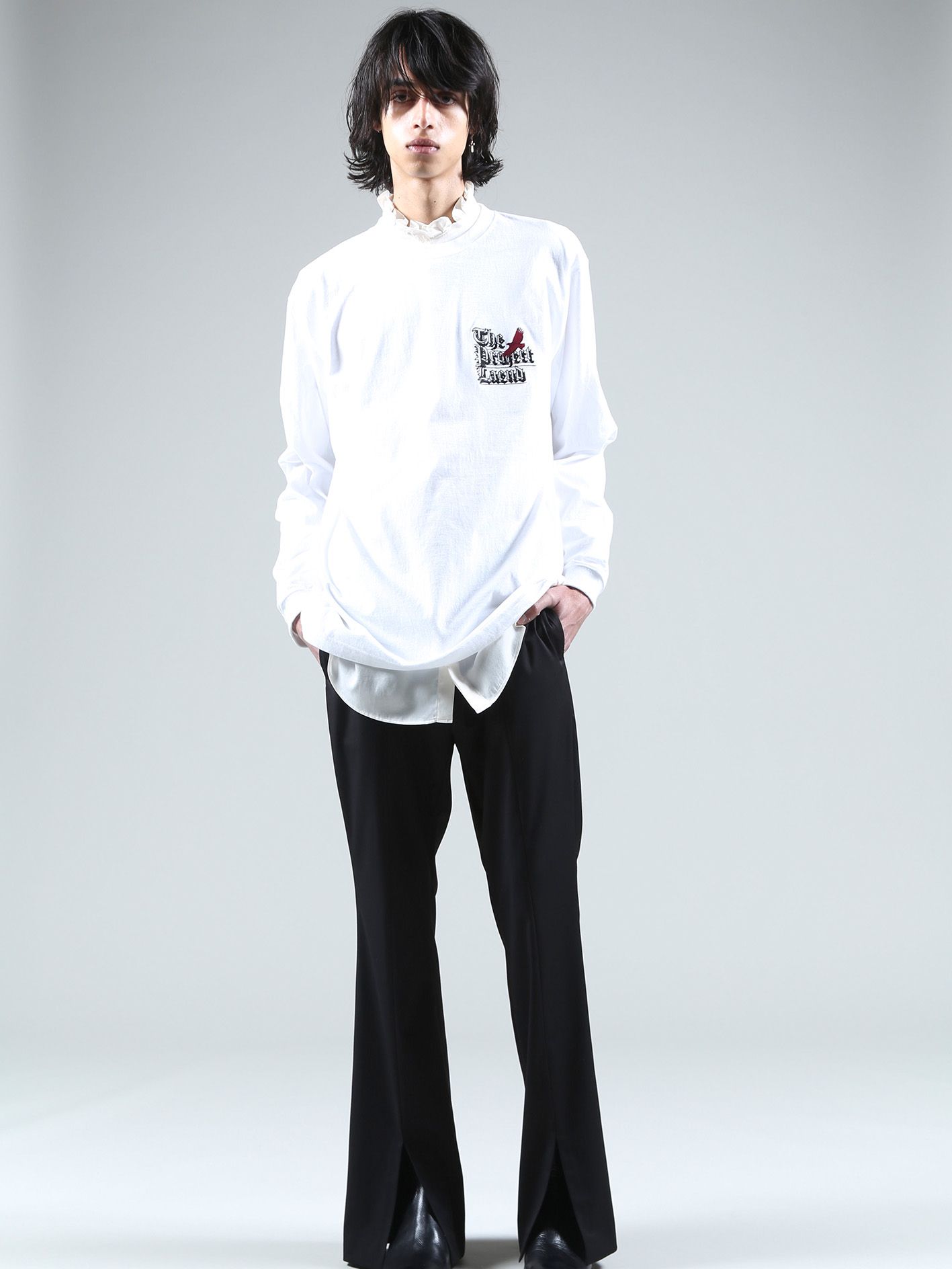 ロゴ刺繍ロングスリーブTシャツ - Embroidery Long Sleeve T Shirt - WHITE