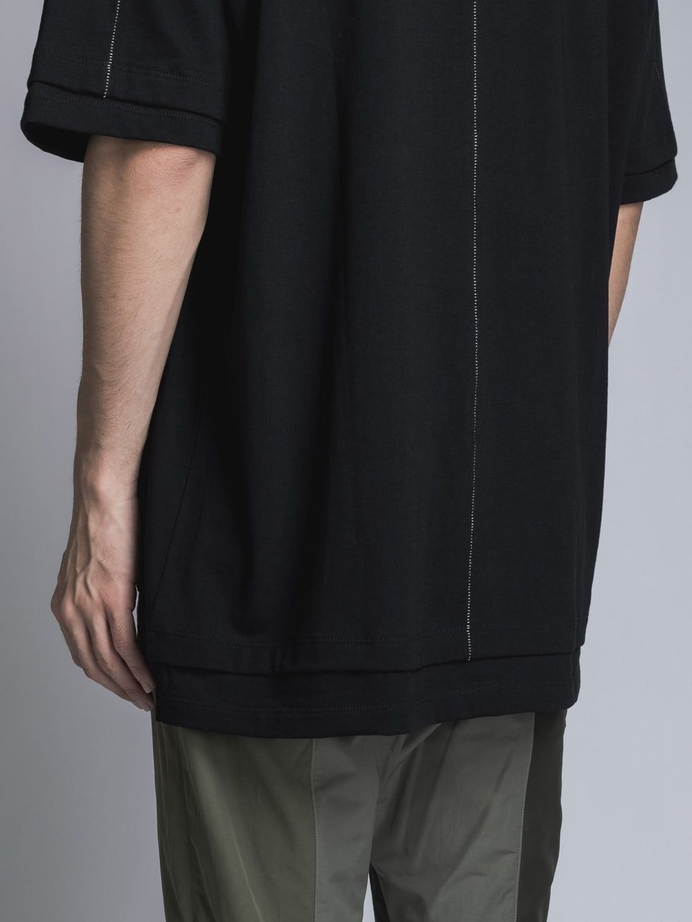 ソフト天竺  レイヤード風 半袖Tシャツ BLACK