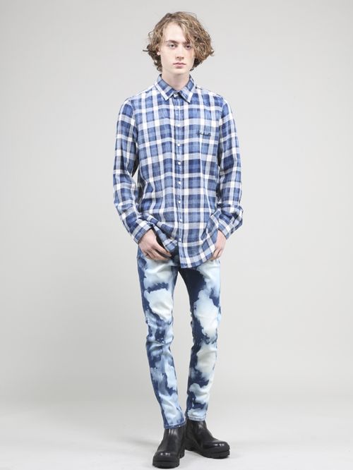 インディゴブリーチチェックシャツ - Check Shirt - BLUE×OFF WHITE