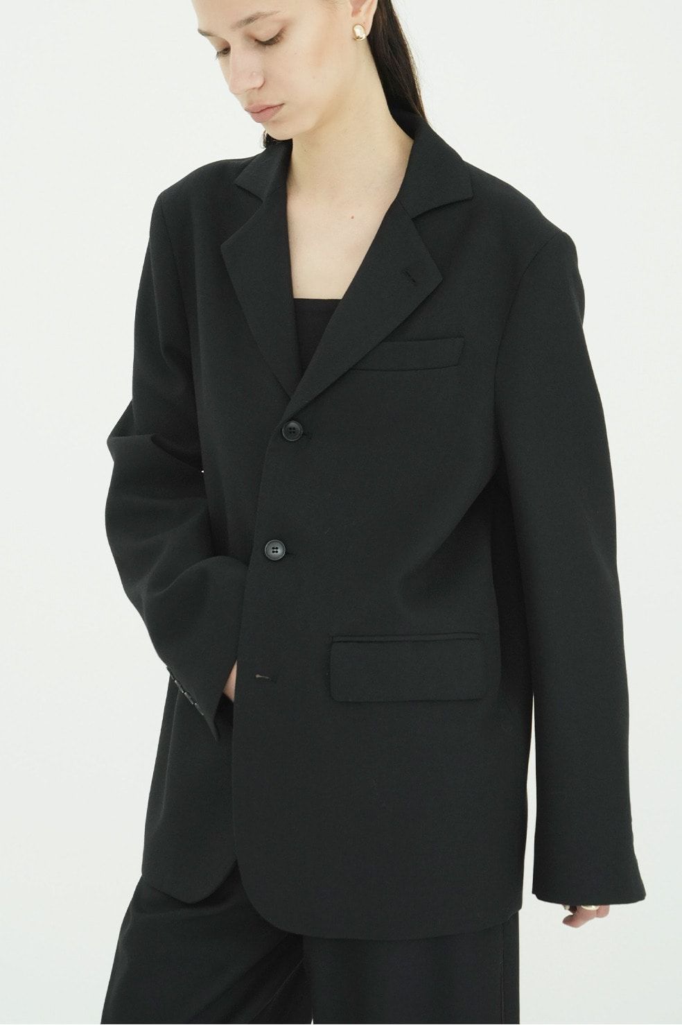 ヘリンボーン柄 テーラードジャケット - HERRINGBONE TAILORED JACKET (BLACK)