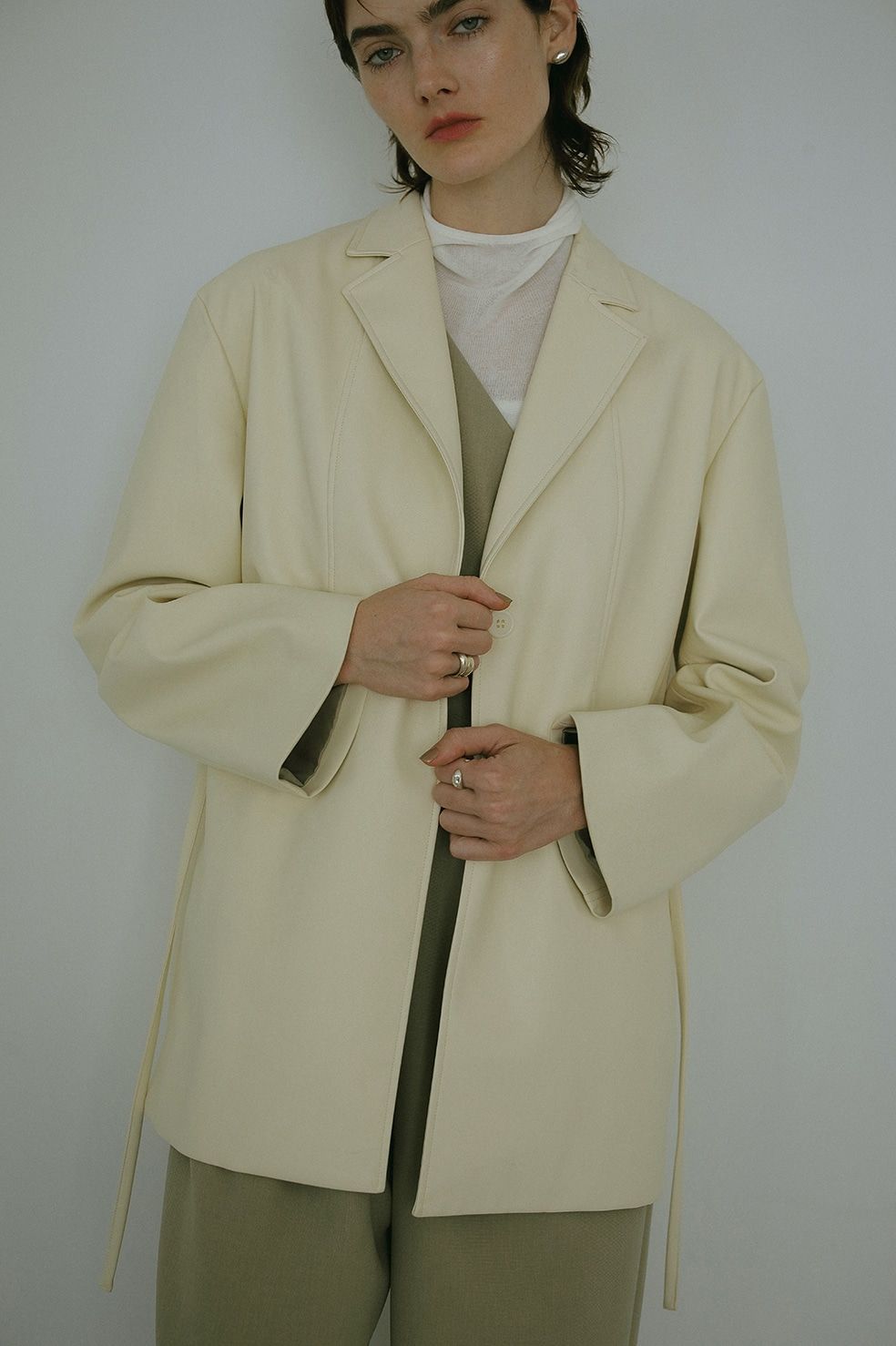 FAUX LEATHER JACKET - フェイクレザーテーラードジャケット