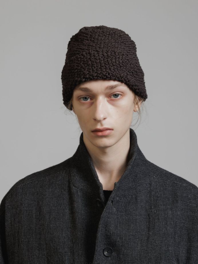 スラブ糸 ニット帽  - SLAB YARN BEANIE (GREY BROWN)