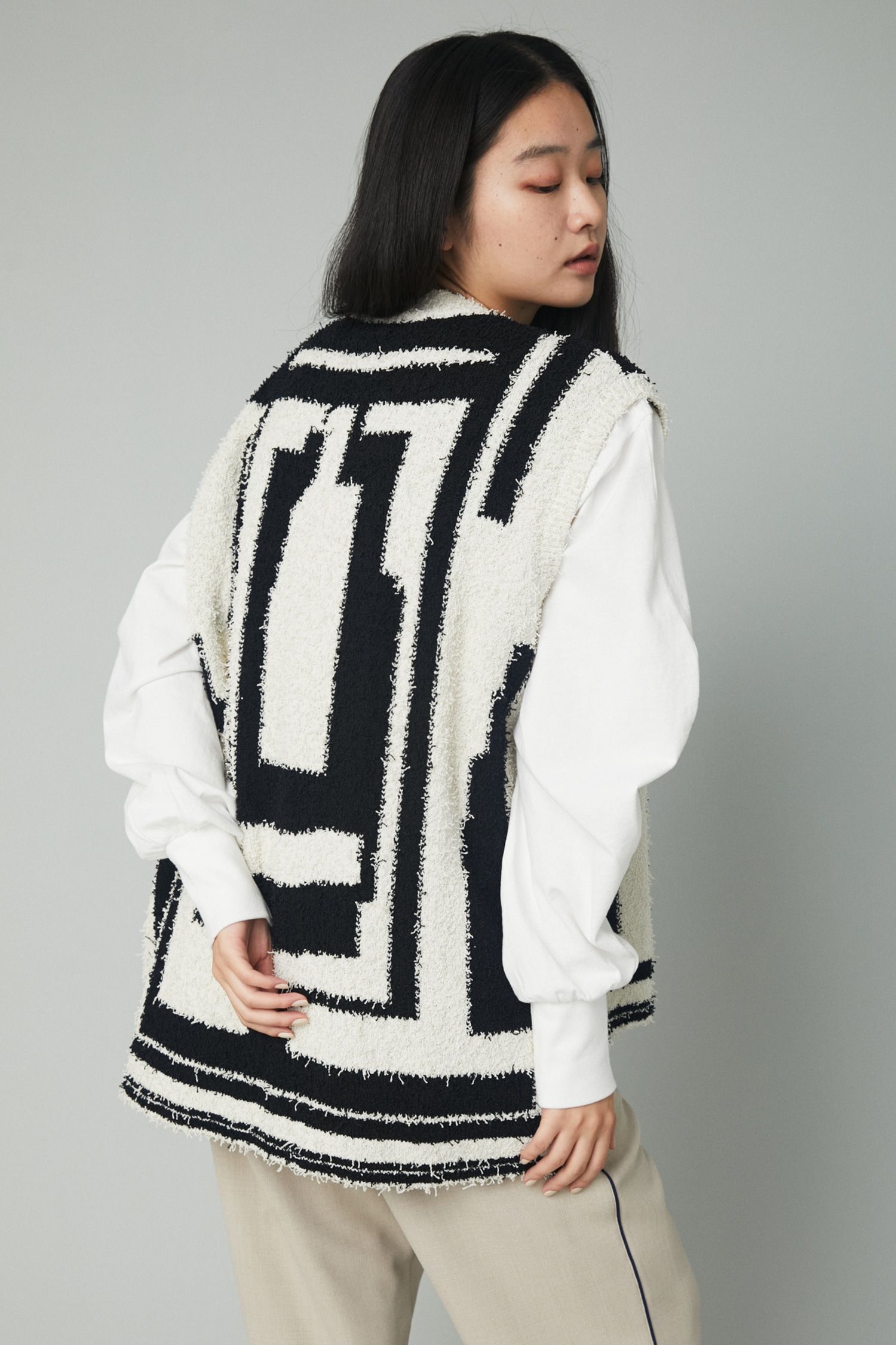 総柄 ループヤーン ニットベスト - Knit vest - 柄WHITE
