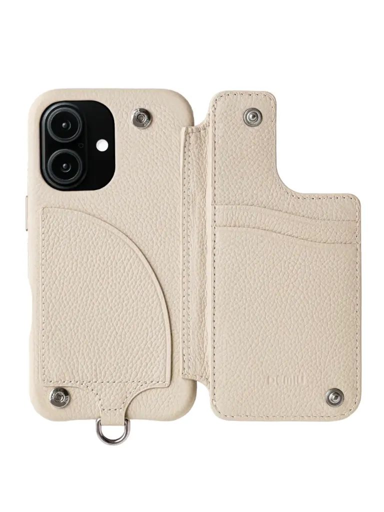 【BALLON CINQ】 手帳型 レザーケース iPhone 14～17シリーズ対応 (ベージュ）