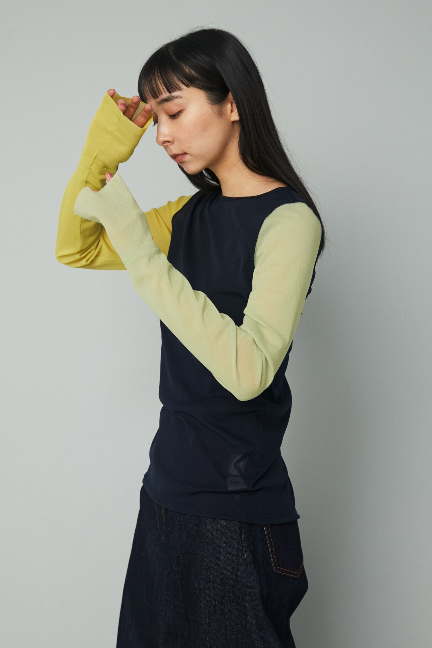 クルーネック メッシュ インナー トップス - 柄NAVY