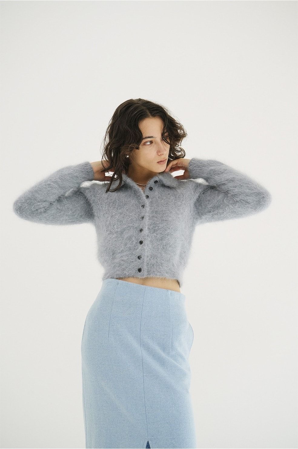 アンゴラニットカーディガン - ANGORA SHORT KNIT CARDIGAN (BLUE)