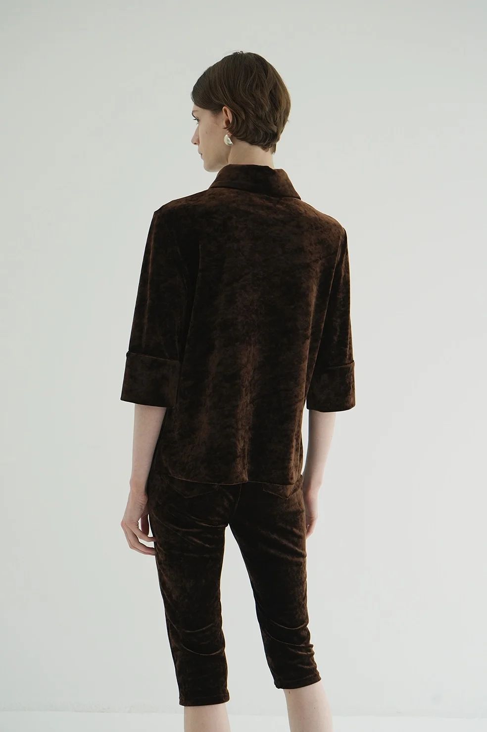 ベロア ポロトップス - CRUSHED VELOUR POLO TOPS BROWN