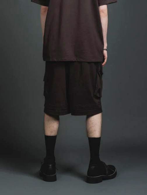 天竺 ショーツ - jersey baggy short - BROWN GREY