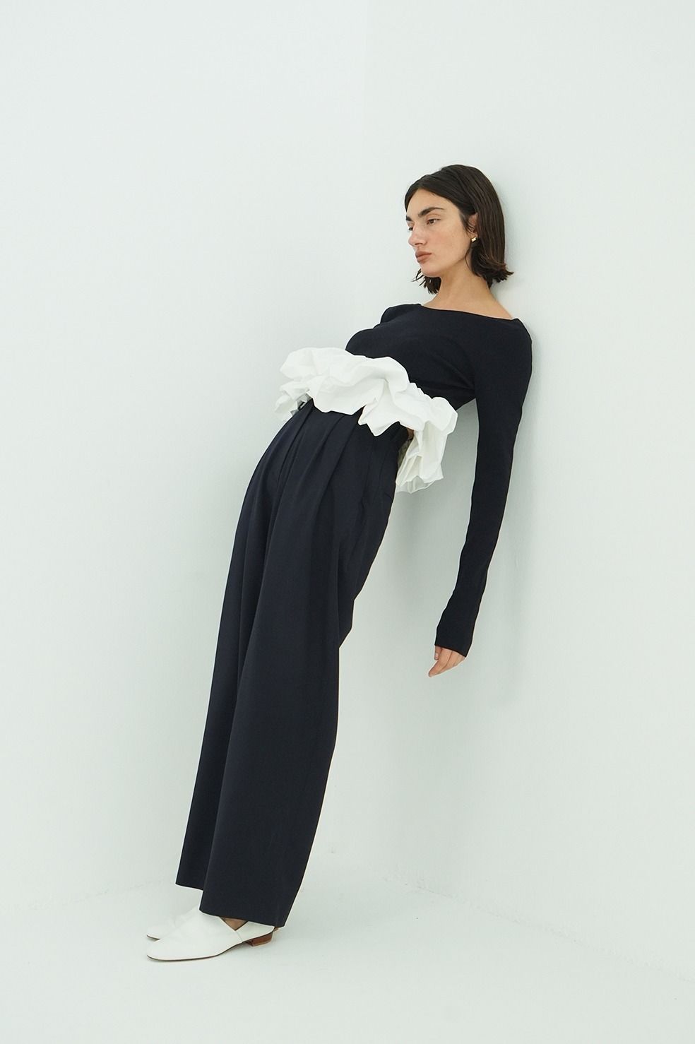 バルーンニットトップス - W BALLOON SHORT KNIT TOPS (NAVY)