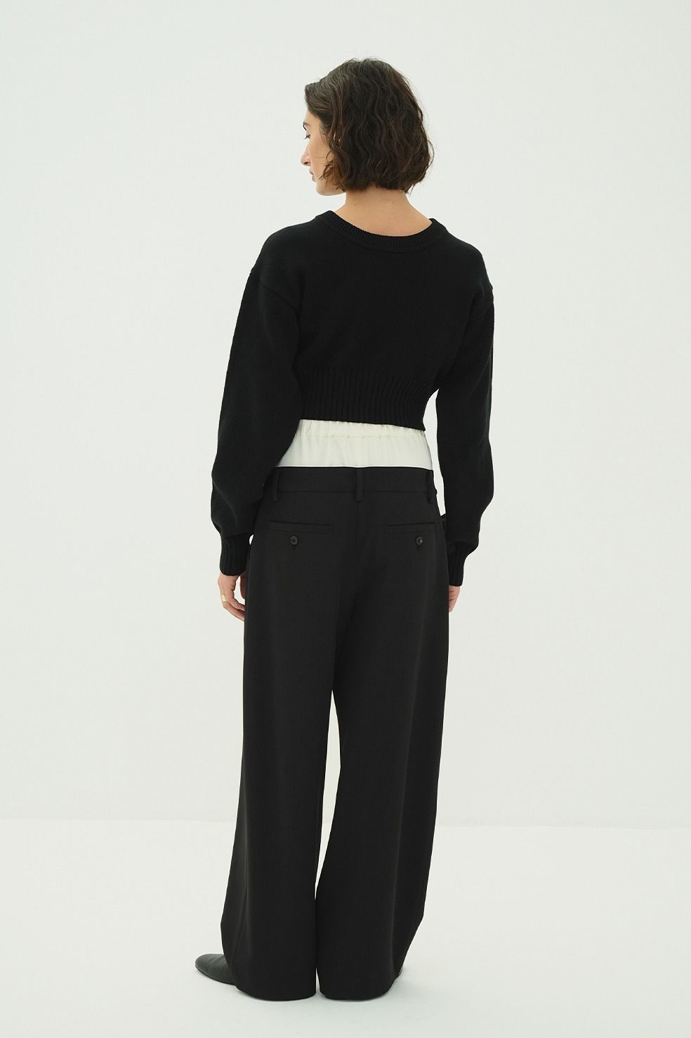 ダブルレイヤード スラックス - W WAIST WIDE SLACKS (BLACK)