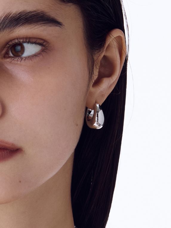 【両耳用】 ラージ ボリューム ウォーター プルーフ ピアス - Volume Water drop Earrings SILVER