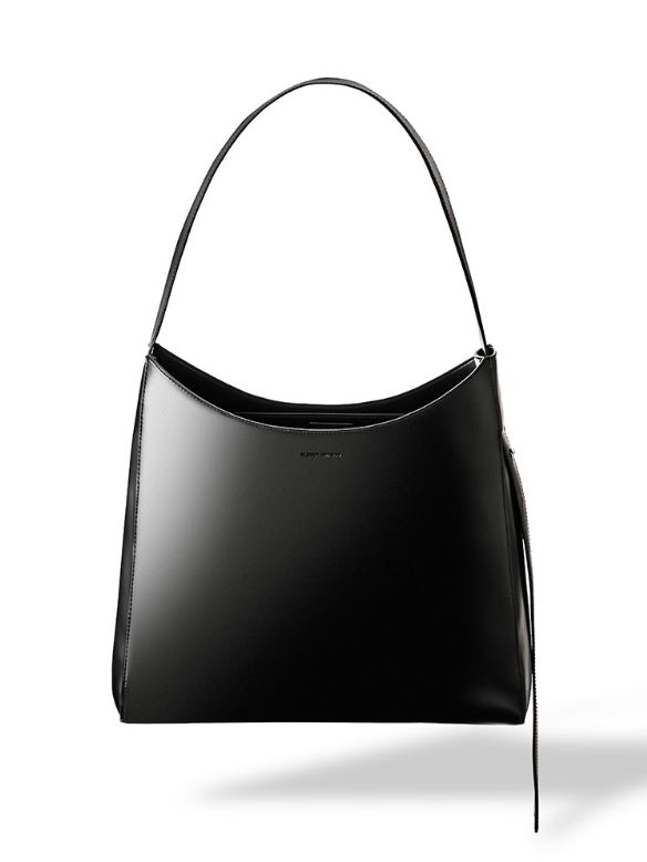 レザートートバッグ - CURVED LEATHER TOTE BAG / BLACK