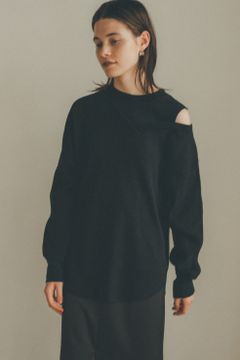 アシンメトリーショルダーポイントトップス - ASYMMETRY SHOULDER POINT TOPS BLACK
