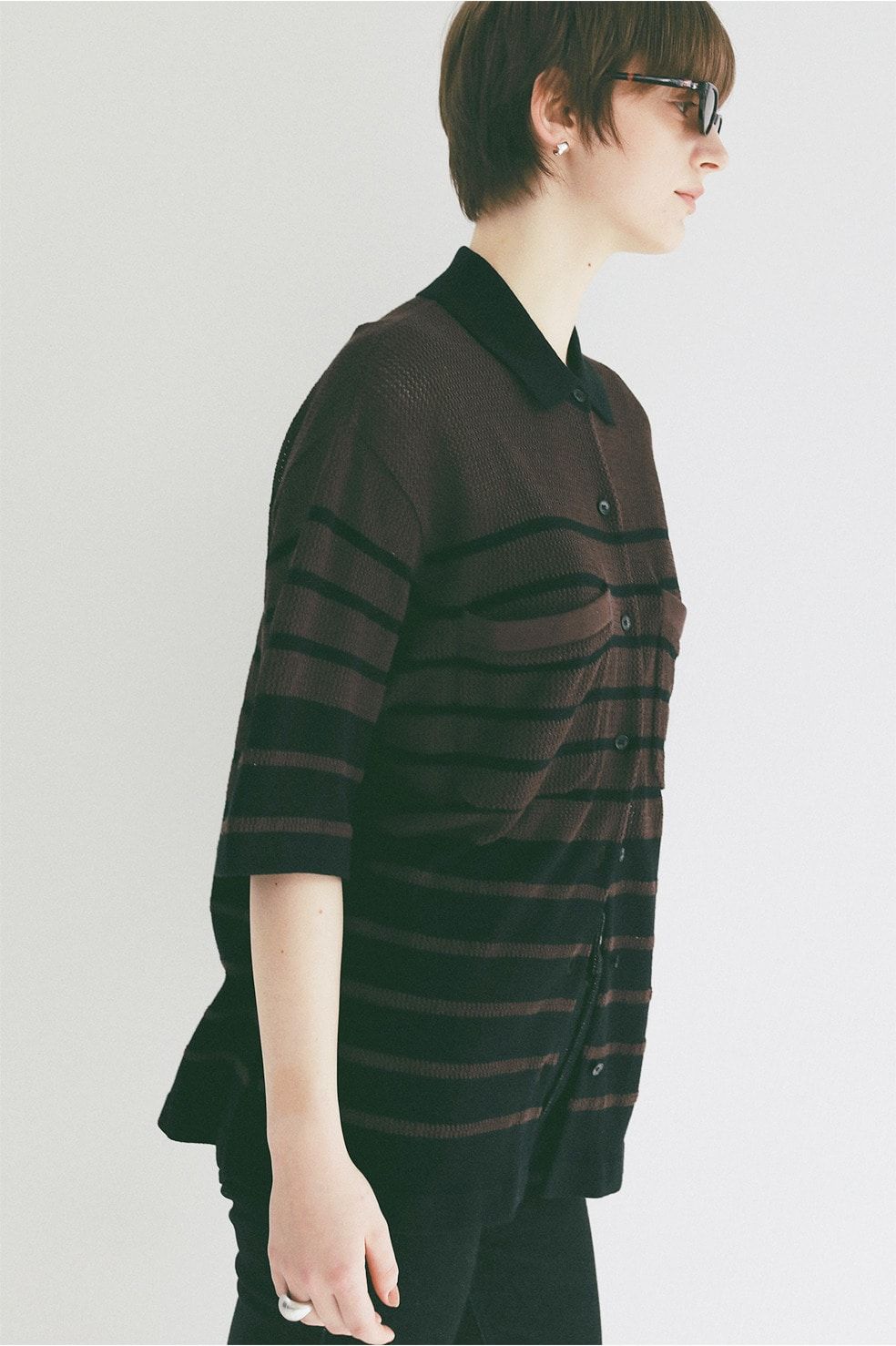 ハーフスリーブオーバーニットシャツ - HALF SLEEVE OVER KNIT SHIRT(BLACK)