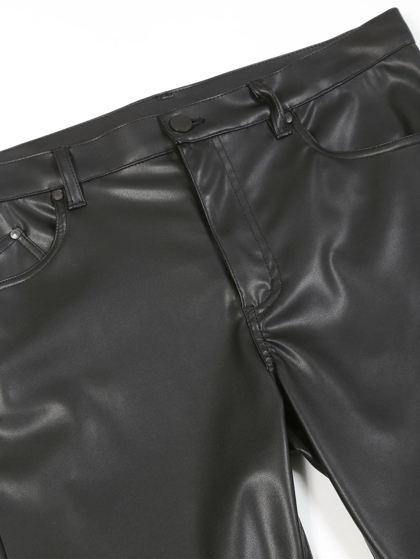 フェイクレザーレギンスパンツ -  Faux Leather Leggings Pants - BLACK