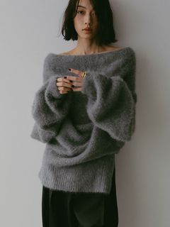 2WAYルーズネックニットプルオーバー - GREY