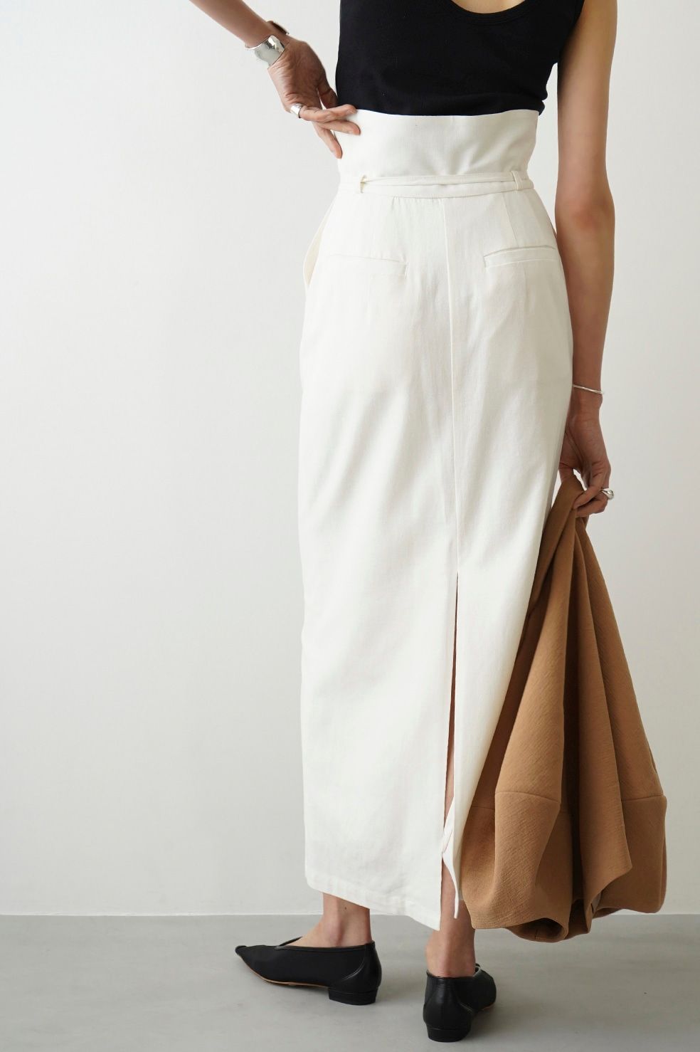 ストレッチドビー クラネ正規品 CLANE 2WAY FOLD STRAIGHT SKIRT