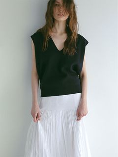 コットンシルクスリーブレスニットプルオーバー - NAVY