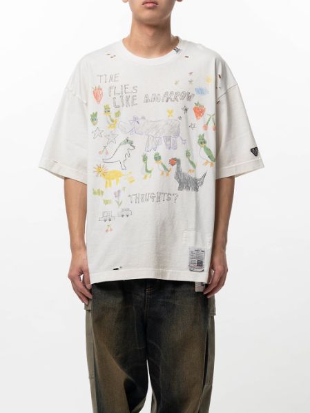 キッズドゥードゥルプリントTシャツ - Kids Doodle Printed T-shirt （WHITE)