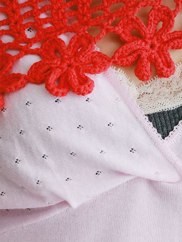 レースコンビカシュクールニットプルオーバー (PINK)