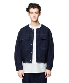 ノーカラーコクーンデニムジャケット
