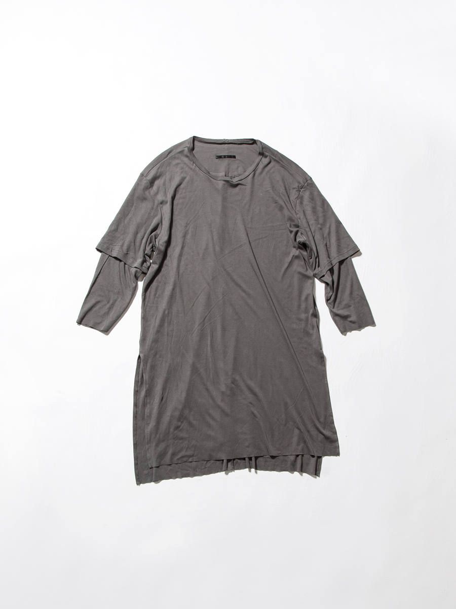 《残り一点》スムース レイヤード七分袖カットソー - GREY