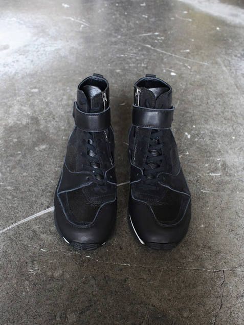 レザーコンビスニーカー - BLACK