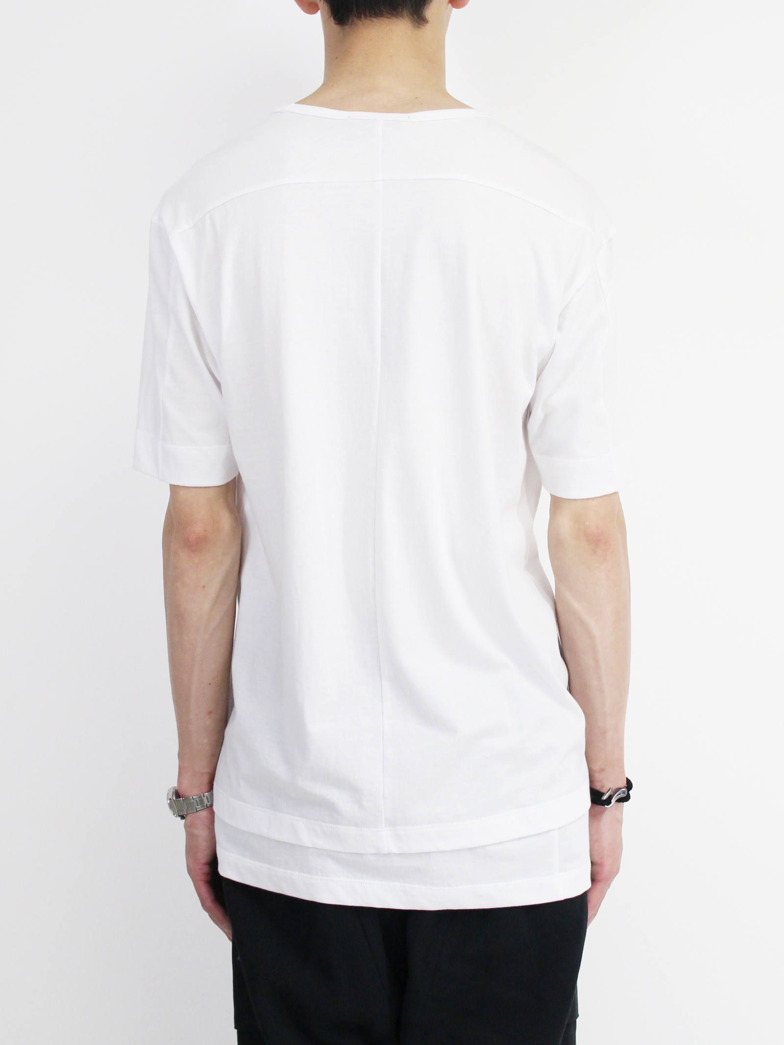 《残り一点》40/-天竺裾レイヤード風カットソー - WHITE